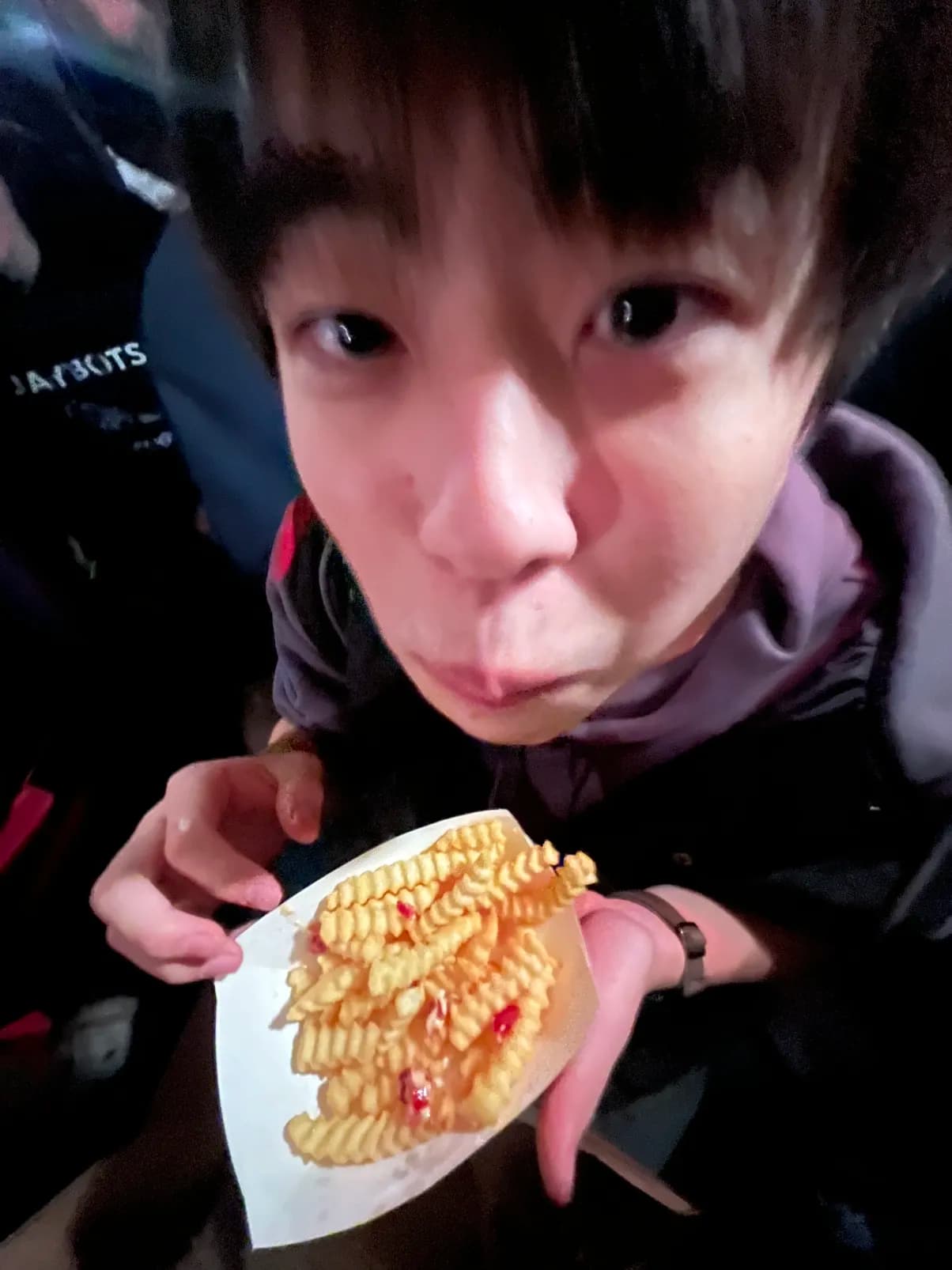 Hiro enjoying his french fries.